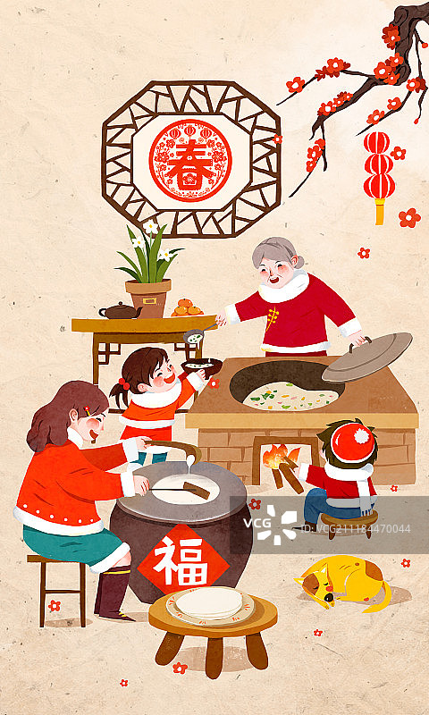 正月初七人寿年丰摊煎饼吃七宝羹图片素材