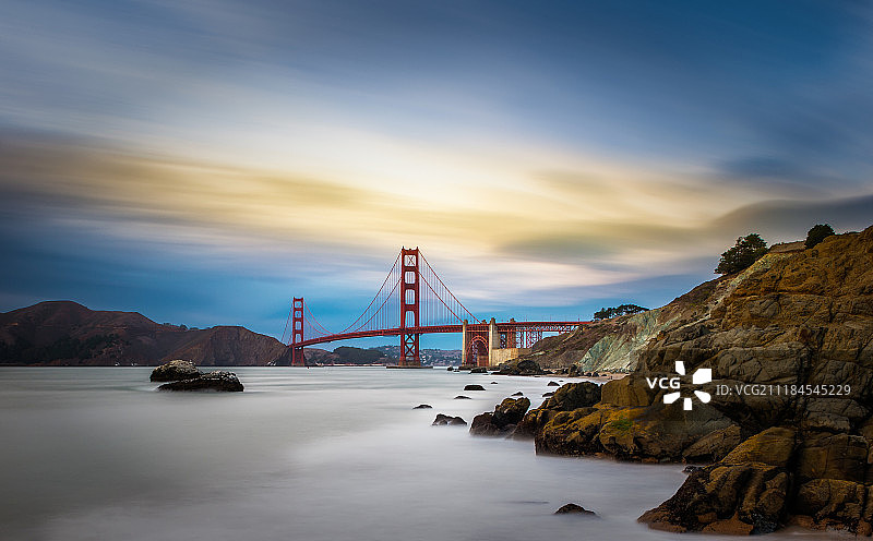 从贝克海滩远眺金门大桥图片素材