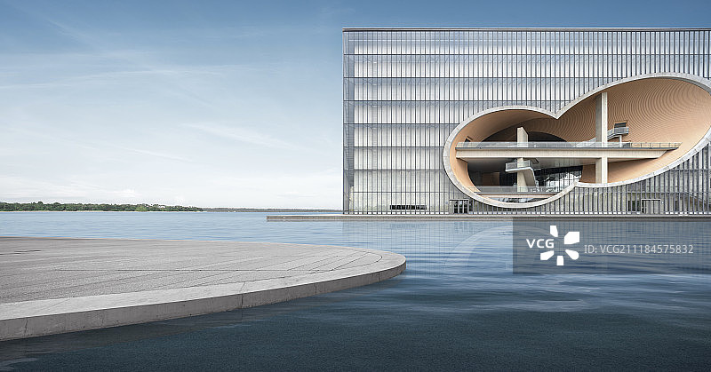 湖畔的现代建筑图片素材