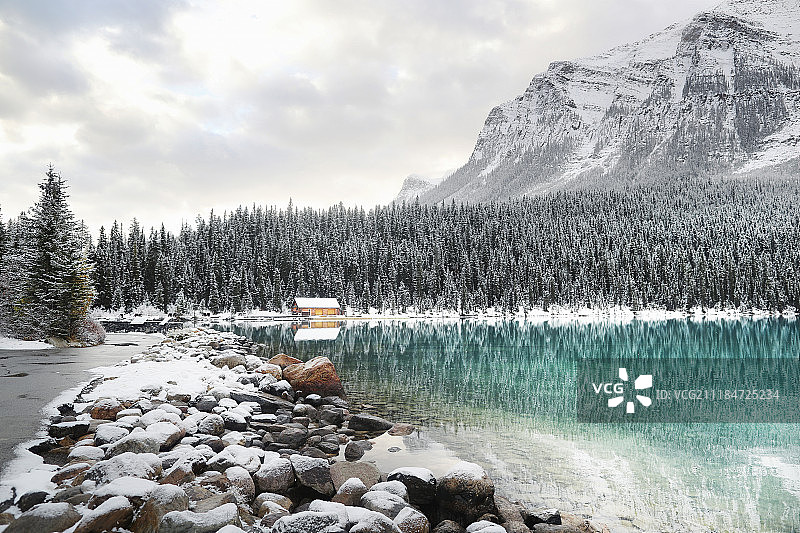 雪山下的加拿大班芙国家公园 圣路易斯湖 Lake Louis图片素材