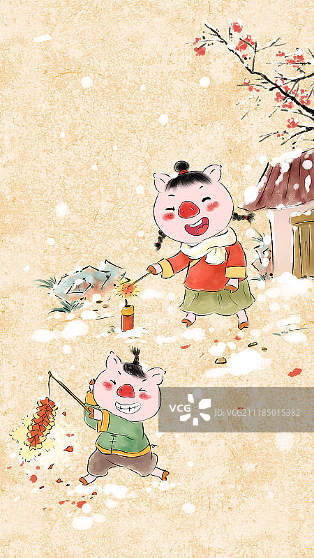 猪年春节年俗系列大年三十放鞭炮图片素材