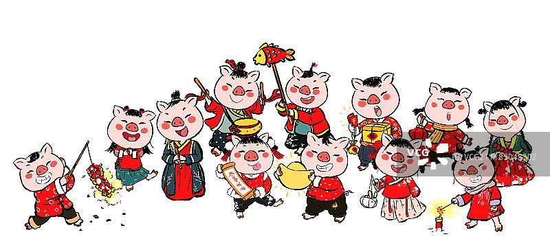 猪年春节全家福系列欢度春节图片素材