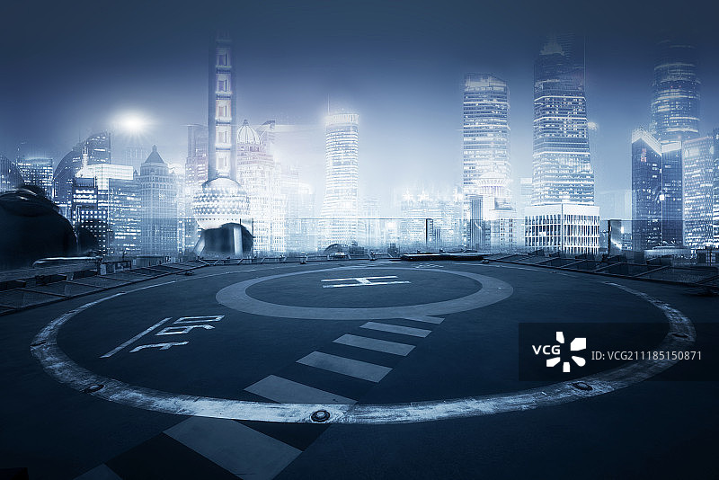 停机坪陆家嘴夜景图片素材