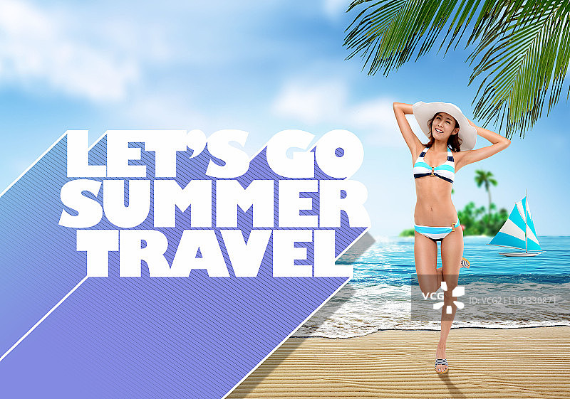 夏季比基尼情侣海滩度假图片素材