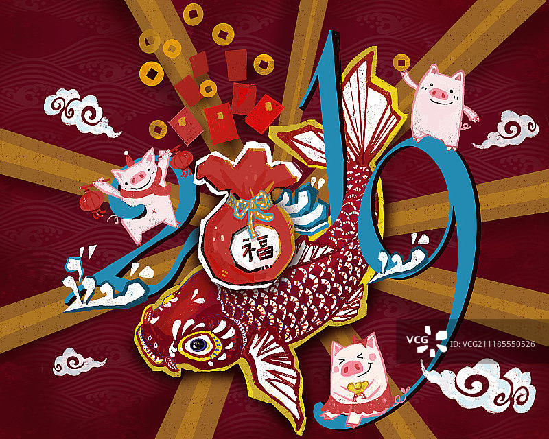 2019春节猪年福袋和锦鲤图片素材