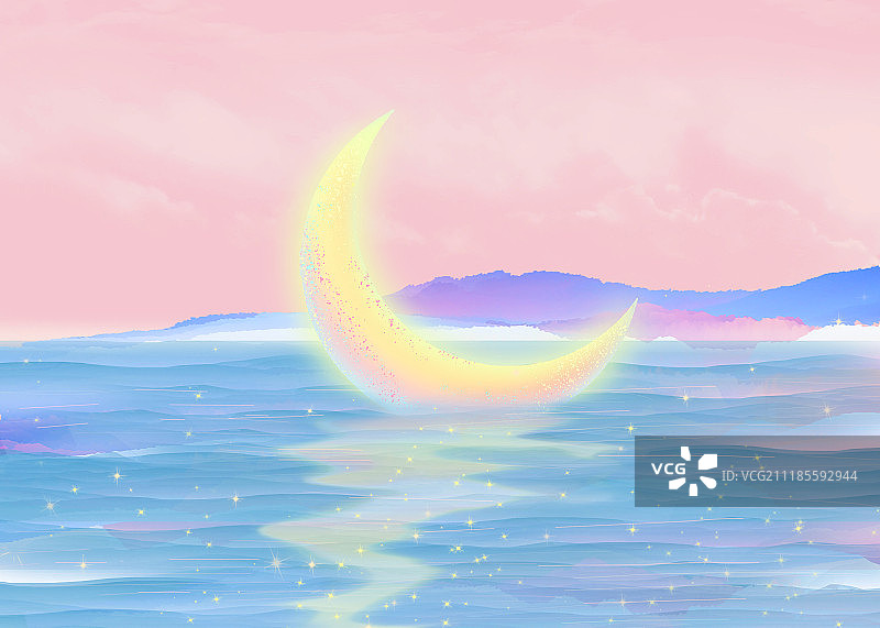 月亮融化在河流中图片素材