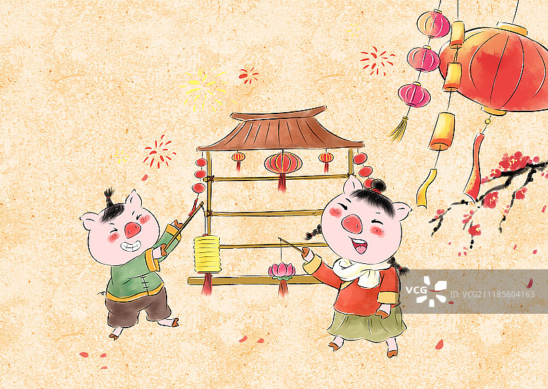 猪年春节年俗系列正月十二搭灯棚图片素材