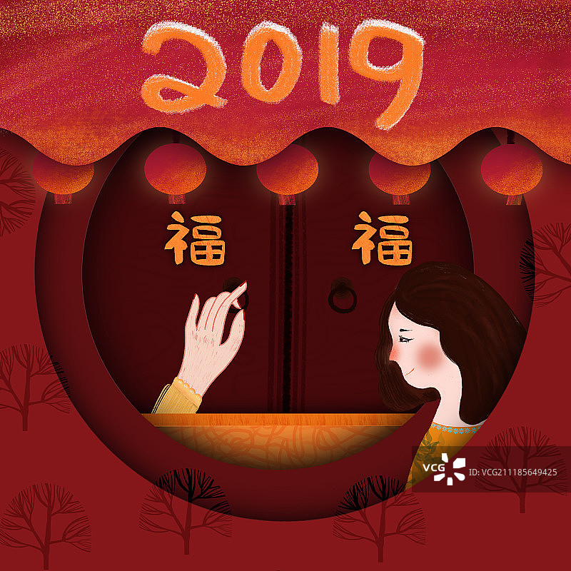 新年敲开幸福之门图片素材