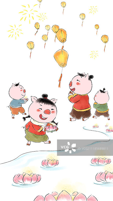 猪年春节年俗系列大年初八放花灯图片素材