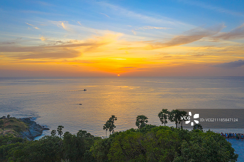 蓬贴海角日落航拍摄影图片素材