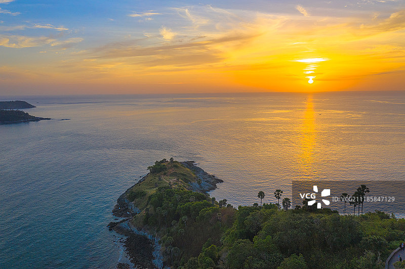 蓬贴海角日落航拍摄影图片素材