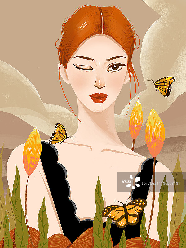 清新户外女生插画图片素材