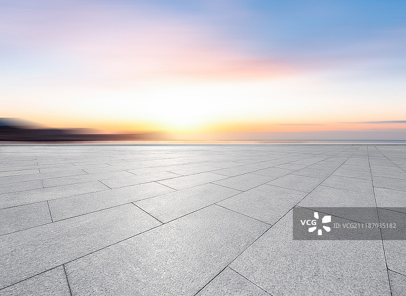 慢门的日出与城市地面图片素材