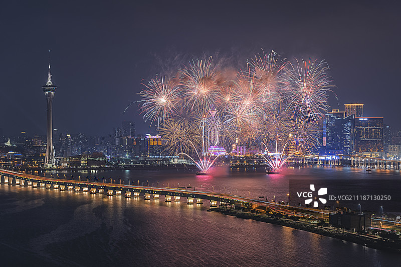 澳门2019跨年烟花汇演图片素材