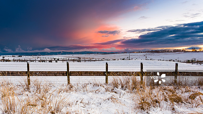 冬季带围栏的牧场图片素材