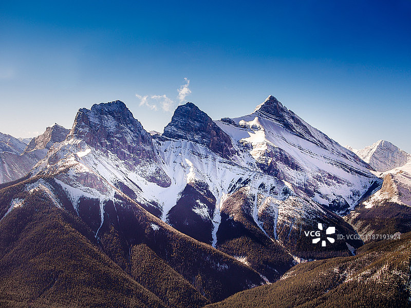 加拿大阿尔伯塔省坎莫尔的三姐妹峰图片素材