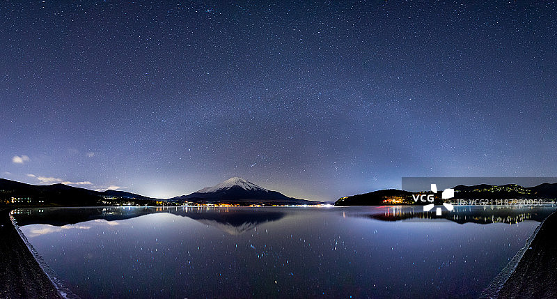 星光倒映湖面时分图片素材
