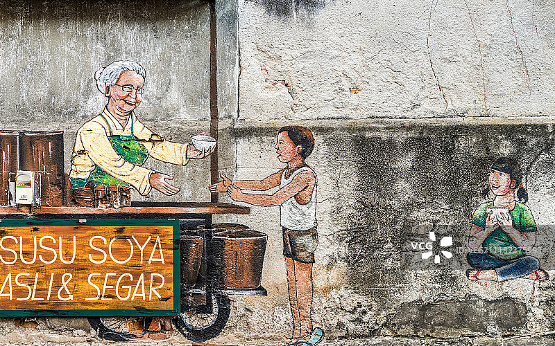 马来西亚槟城乔治市老城街头的涂鸦壁画图片素材