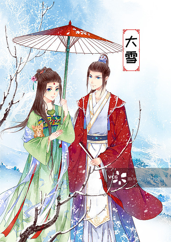 水彩人物大雪图片素材