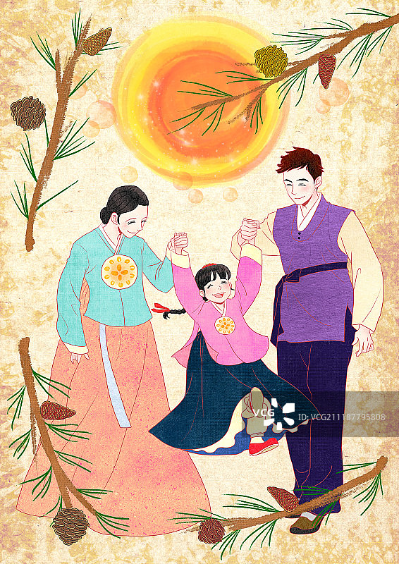 韩国感恩节，中秋节插画图片素材