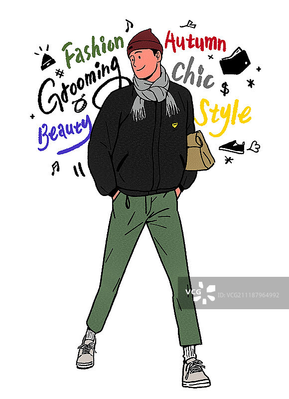 时尚美男子与秋季便帽图片素材