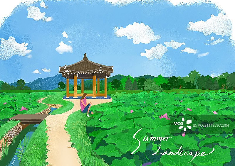 背景、自然主题、自然风光、景观概念、夏季、远处、荷花图片素材