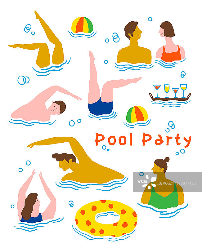 人物、生活方式、图案、泳池派对、泳装、情侣、游泳图片素材