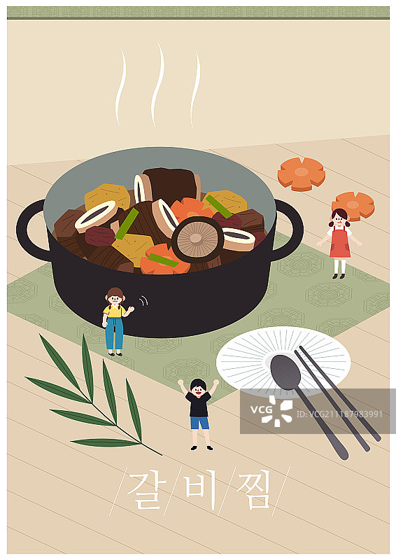 食物，韩国料理（亚洲料理），微缩模型（手工艺品），筷子，勺子，排骨（韩式），排骨，菜肴，锅图片素材