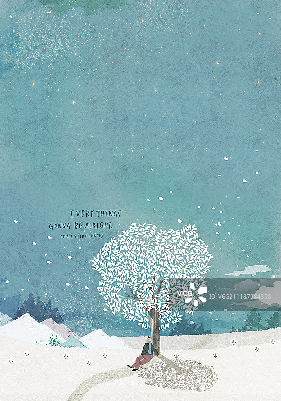 书籍封面明信片海报水彩背景童话冬季树木插画图片素材