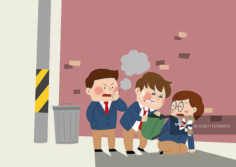 插画：青少年、学生、校服、恃强凌弱者、叛逆青年图片素材