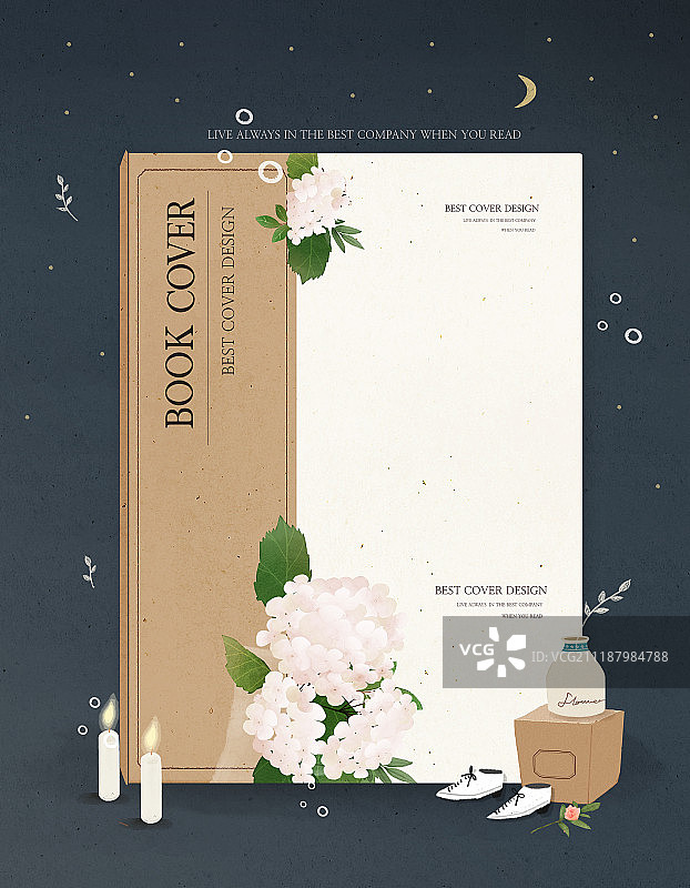 俯视角度书籍封面花卉插画图片素材