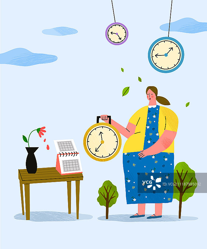 怀孕、分娩、备产、长寿、女人、时钟、日历图片素材