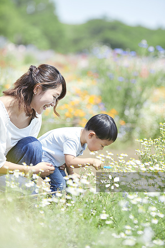 一个日本家庭在城市公园里图片素材