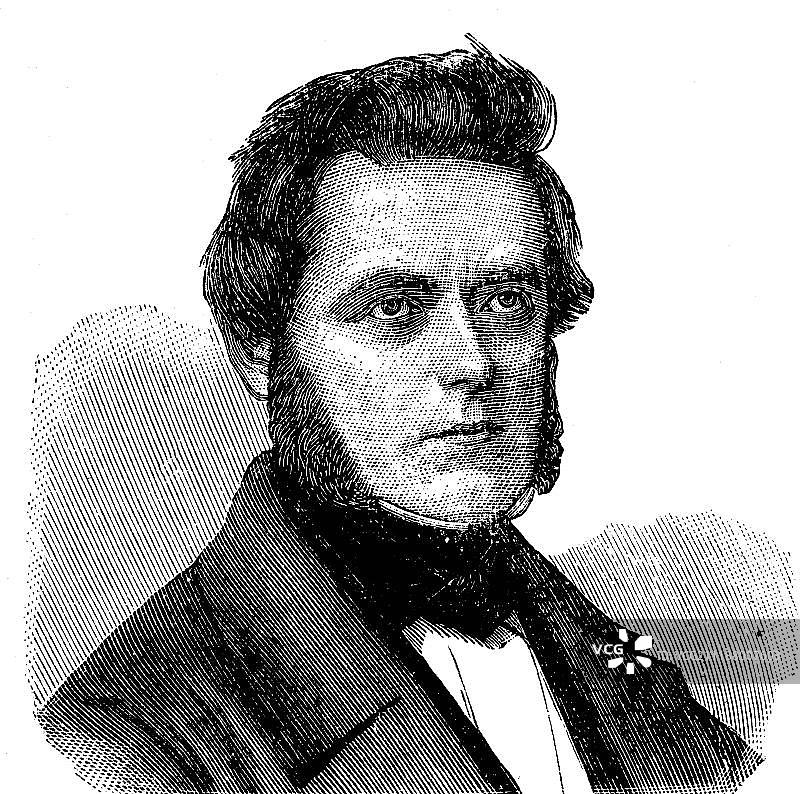 罗伯特·莫尔（1799-1875），德国政治学家，1848年法兰克福议会议员和德国国会议员，1880年木刻版画图片素材
