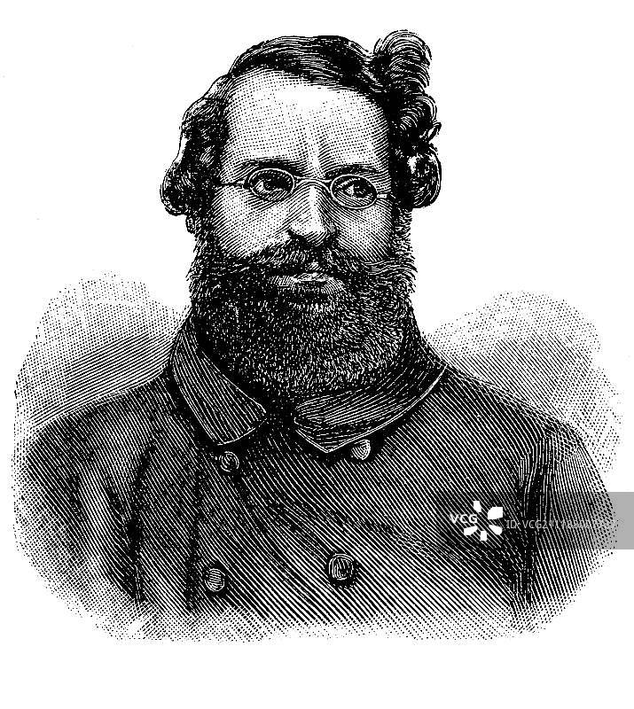 奥古斯特·海因里希·西蒙，1805-1860，德国民主政治家，1880年木刻版画图片素材