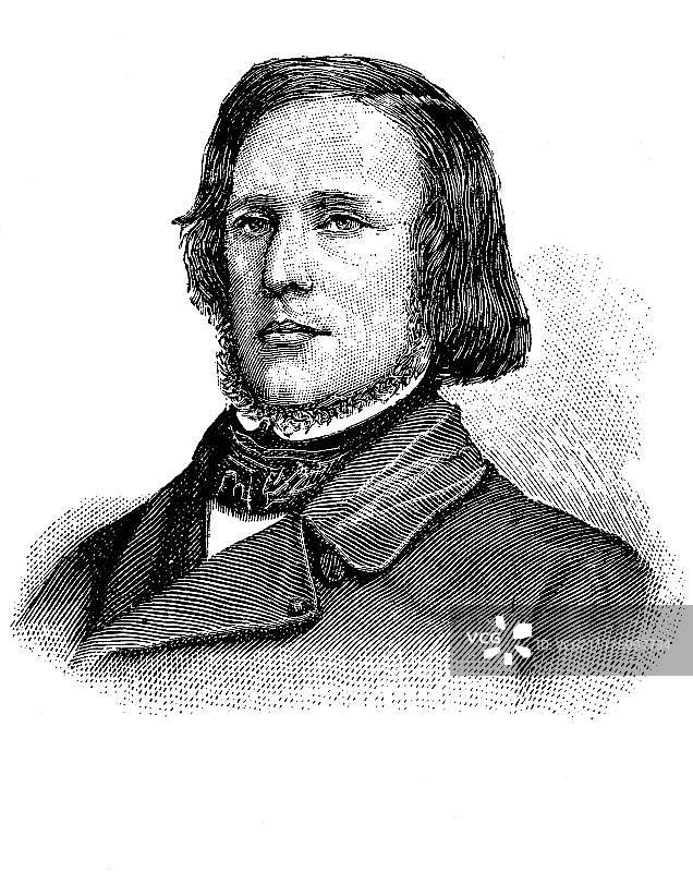 雅各布·路德维希·菲利普·奥古斯特·弗朗茨·赫根哈恩（1804-1874），拿骚自由派政治家，约1880年木刻版画图片素材