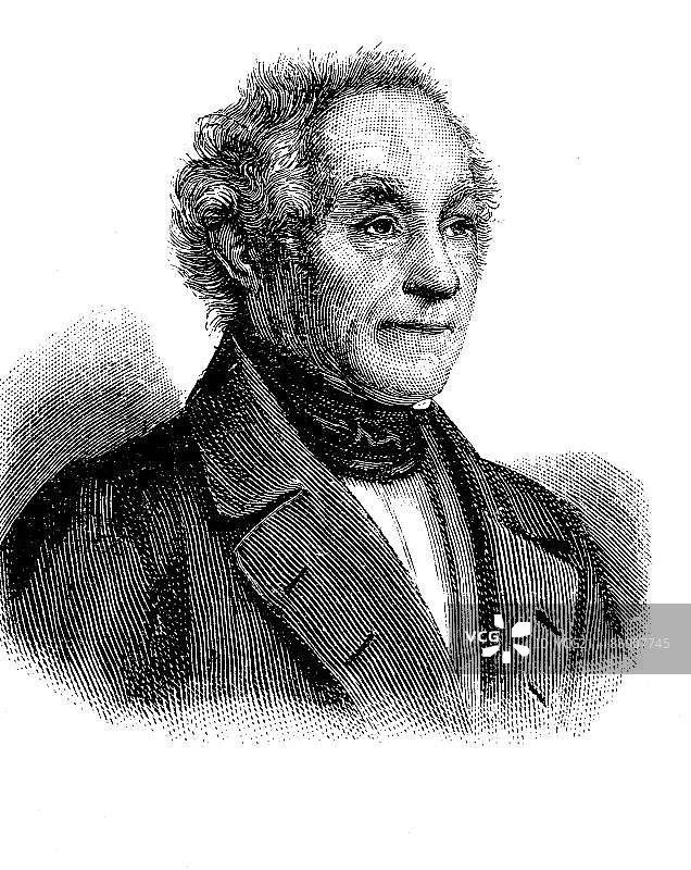 约翰·亚当·冯·伊茨斯坦，1775-1855年，自由派政治家，1880年左右的木刻版画图片素材