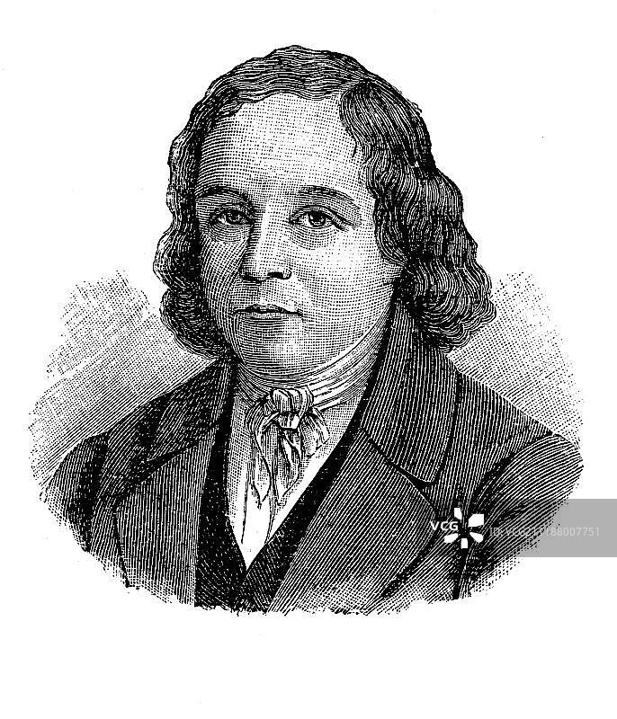 约翰·格奥尔格·奥古斯特·维尔特，1798-1848年，德国律师、作家和政治家，约1880年的木刻图片素材