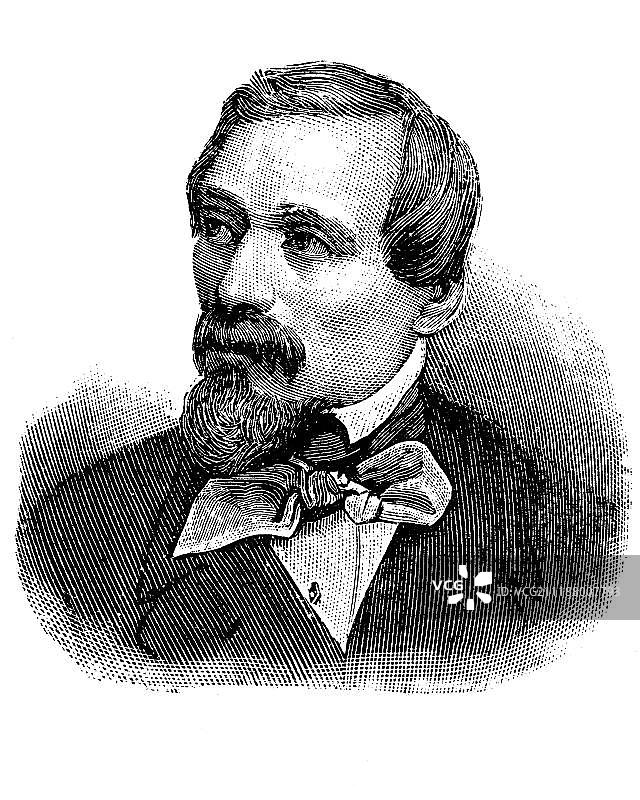 弗朗茨·拉沃，1848-1849年德国三月革命革命家，1880年左右的木刻版画图片素材