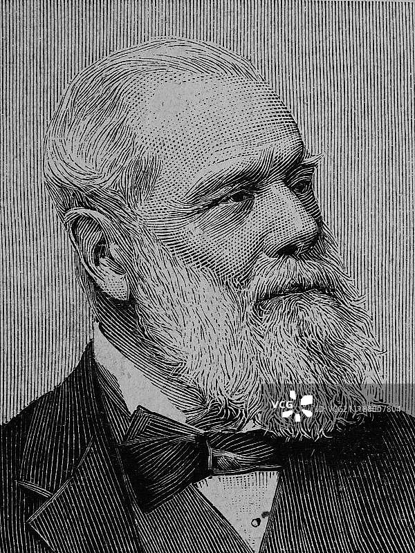 雨果·马克西米利安·韦森多克，1817-1900年，德国企业家和政治家，1880年左右的木刻版画图片素材