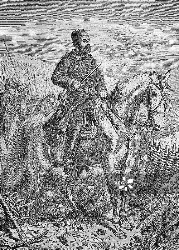 Nuri Pascha Ghazi Osman，出生于1832年小亚细亚托卡特，历史木刻，约1880年图片素材