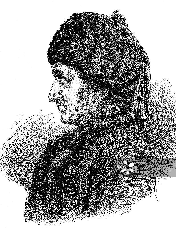 让-雅克·卢梭，约1710-1778年，一位日内瓦作家、哲学家、教育家、自然主义者和启蒙运动作曲家，约1870年的历史版画图片素材