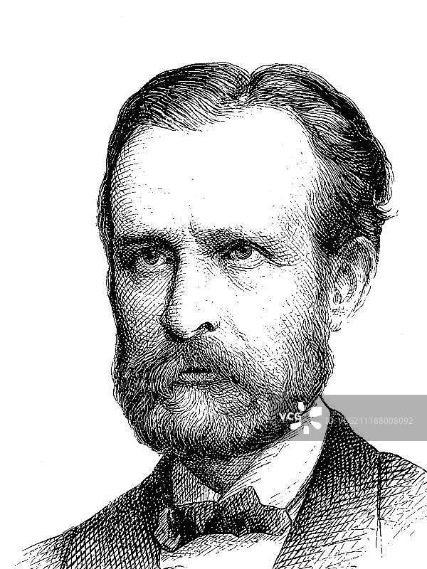 费迪南·冯·李希霍芬（1833-1905），柏林地理学会会长，约1869年历史版画图片素材