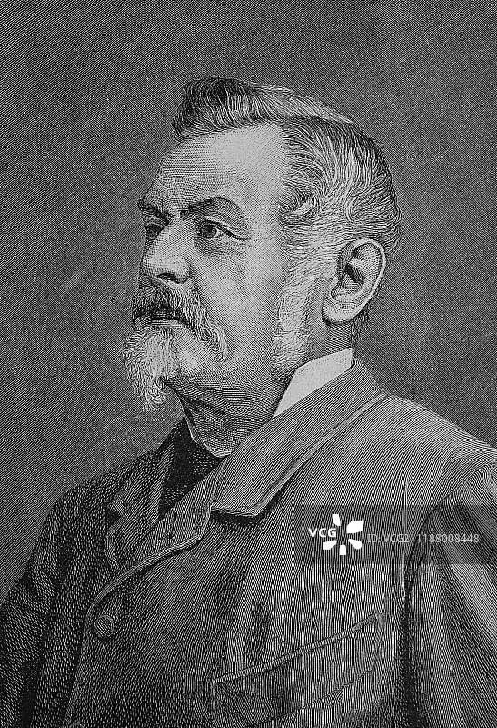 卡尔·弗里德里希·威廉·乔丹，1819 - 1904年，德国作家和政治家，1883年历史雕刻图片素材