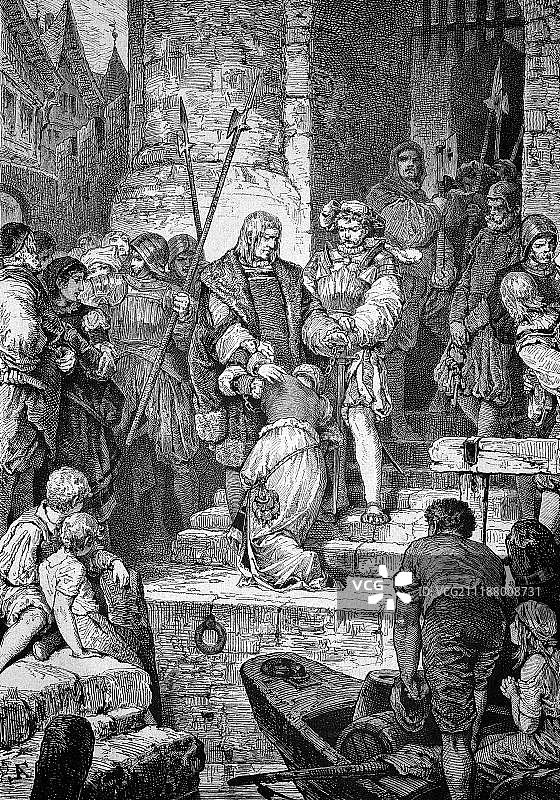 托马斯·莫尔被定罪后与女儿告别（1883年历史版画）图片素材