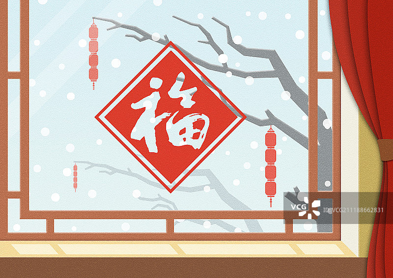 春节喜庆剪纸插图图片素材