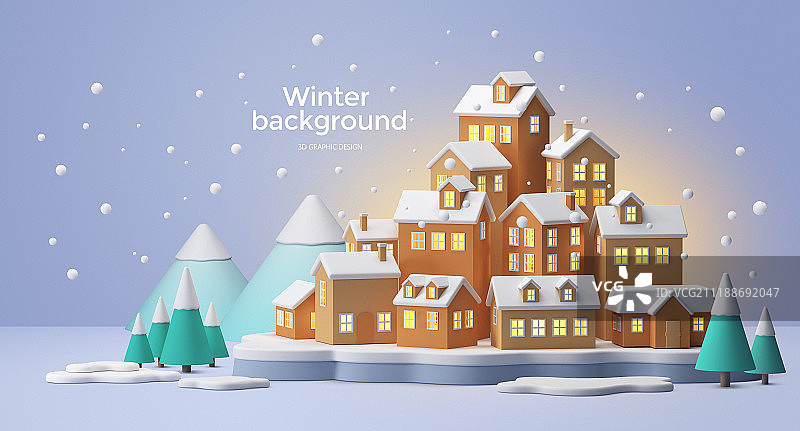 3D渲染冬季背景，简约的彩色背景图片素材