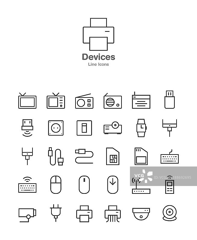 现代网页和移动应用程序象形图集合，线条艺术图标集，现代简约扁平风格，011图片素材