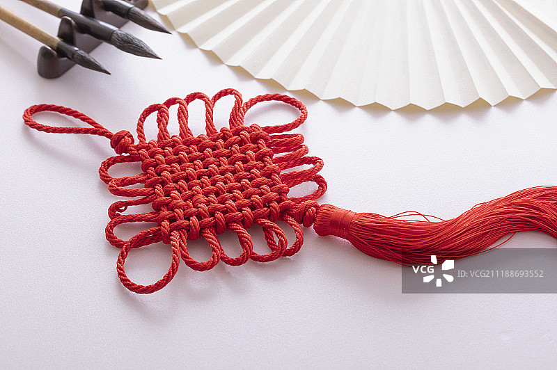 中国结 扇子 毛笔图片素材