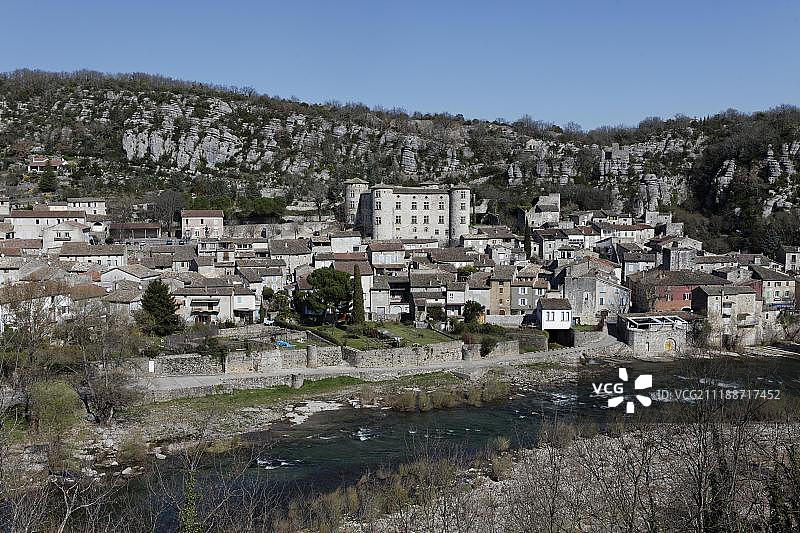法国沃格村，法国最美丽的村庄，阿尔代什山谷，阿尔代什，法国，欧洲图片素材
